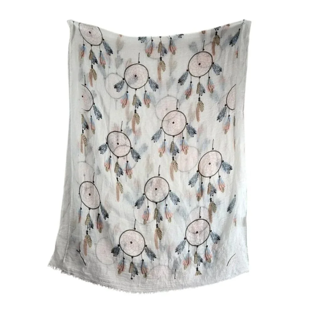 Dream Catcher Scarf American Indian White Pastels 72